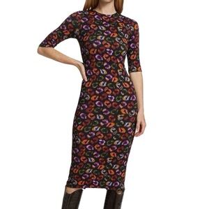 NWT FARM Rio Fitted Jersey Sheath Dress Women’s XS Ikat Black Leopard Print